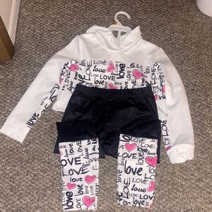 Kids Love Print Hoodie and Leggings Set - Black and White